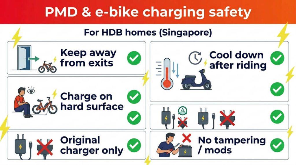 E-Bike and PMD Battery Safety: How to Charge Safely at Home in Singapore (HDB Guidelines)