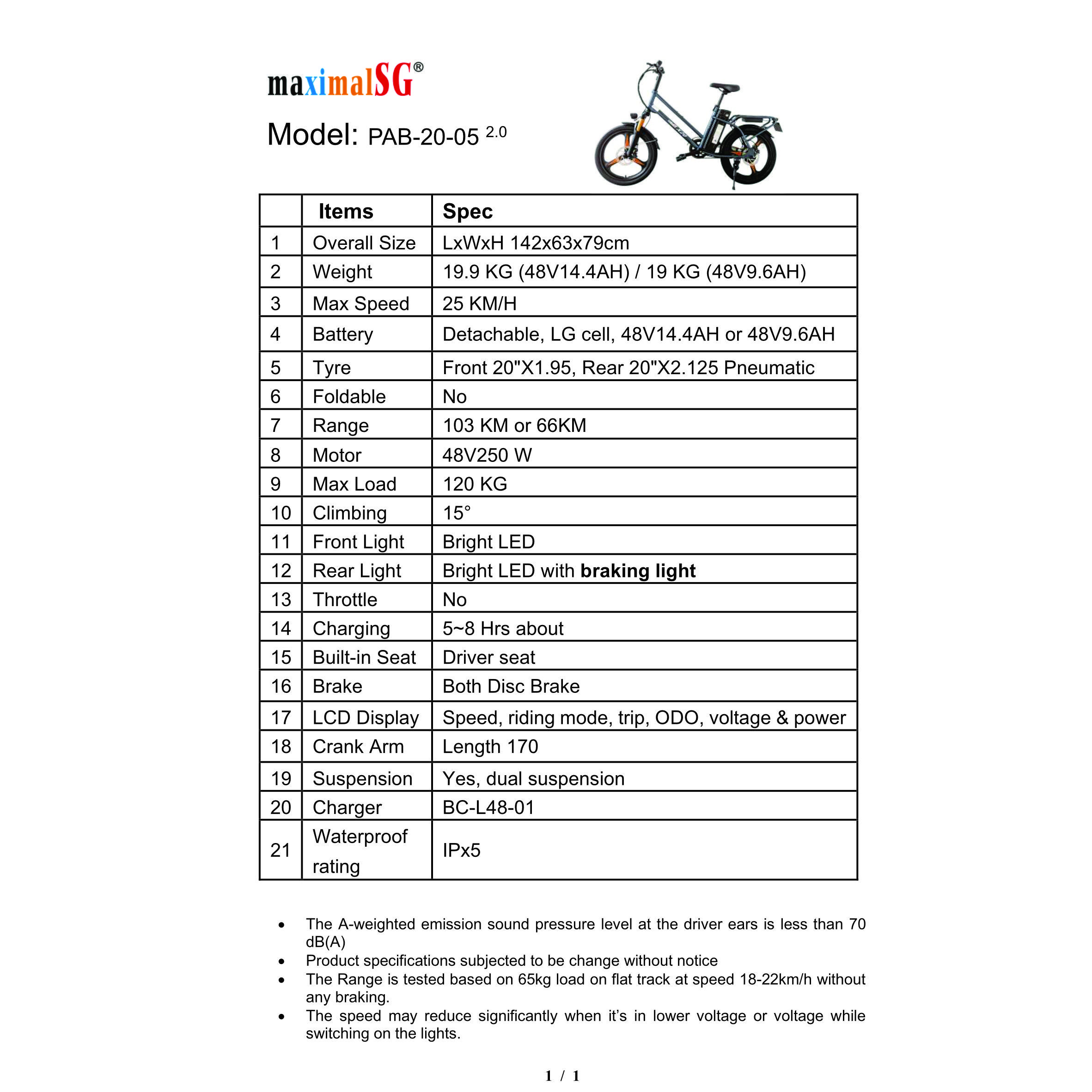 maximalSG X202.0 Electric Bicycle (PAB) | Rainproof | LG Battery | Adjustable Front Suspension Ebike